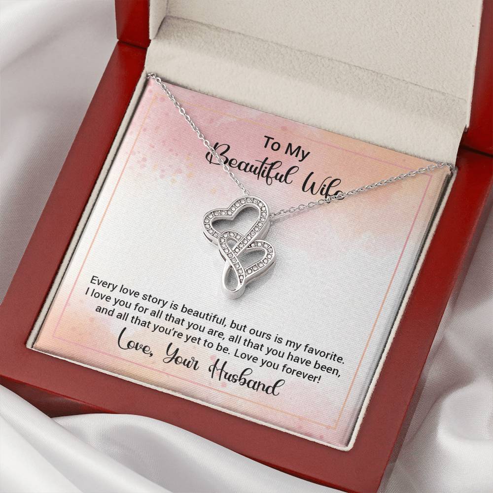 To My Beautiful Wife Happy Anniversary  Double Hearts Necklace