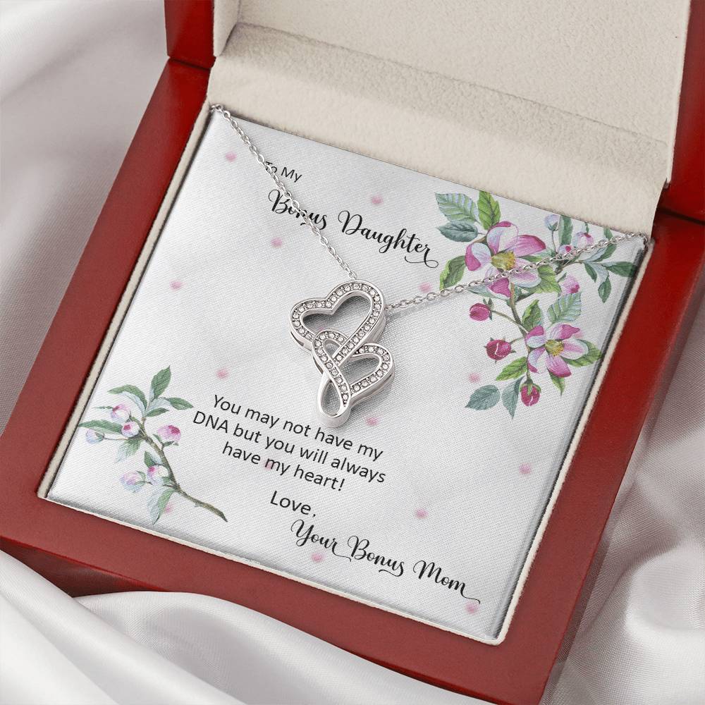 Bonus Daughter From Bonus Mom No Dna But You Have My Heart  2 Double Hearts Necklace