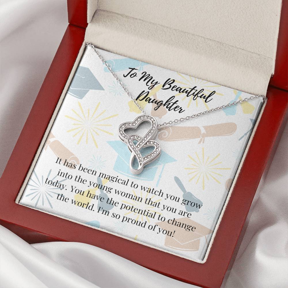 To My Beautiful Daughter Necklace - Graduation Necklace For Daughter - Graduation Gift Necklace - Graduation Gift For  Double Hearts Necklace