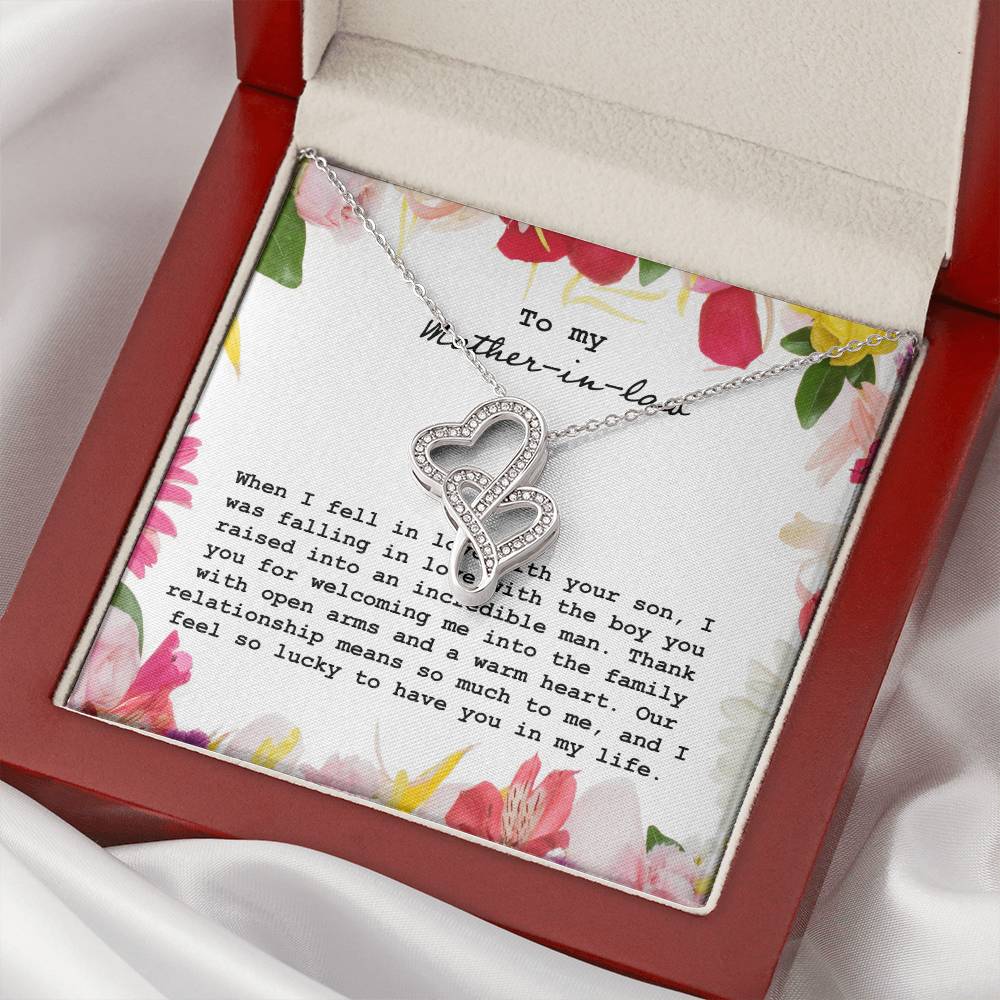 To My Mother In Law When I Fell In Love With Your Son Double Hearts Necklace