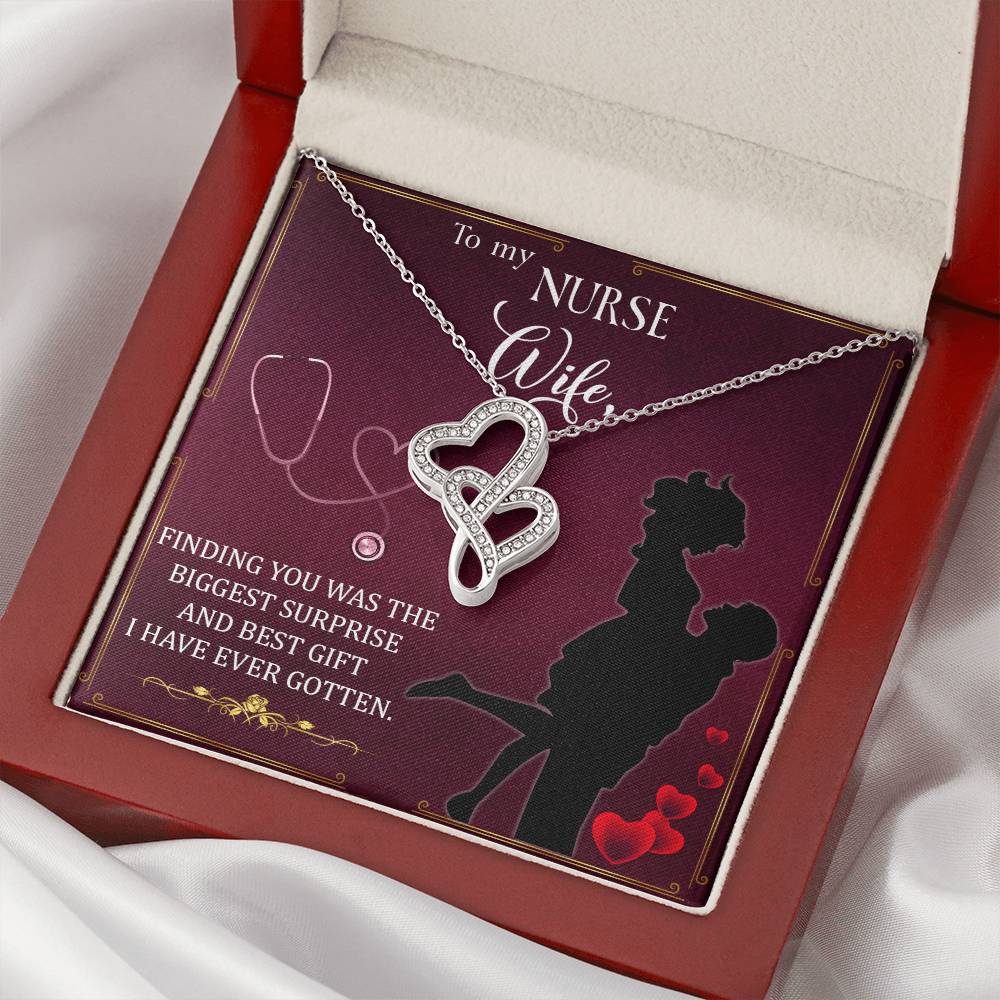 To My Nurse Wife - Finding You Was The Biggest Surprise -  Double Hearts Necklace
