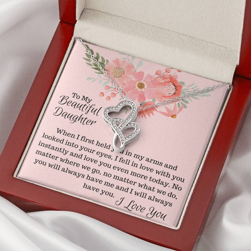 To My Beautiful Daughter -  Double Hearts Necklace