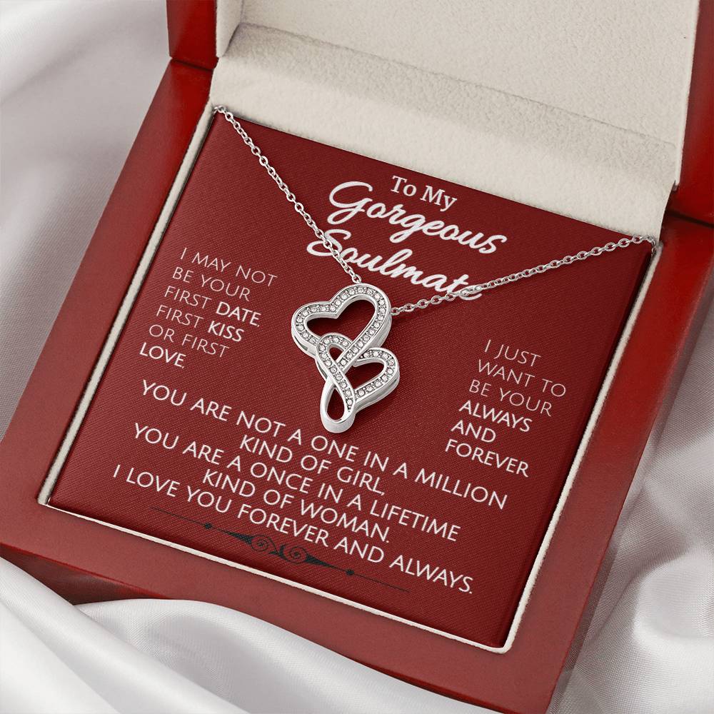 Sparkling Intertwined Hearts Necklace - To My Gorgeous Soulmate Double Hearts Necklace
