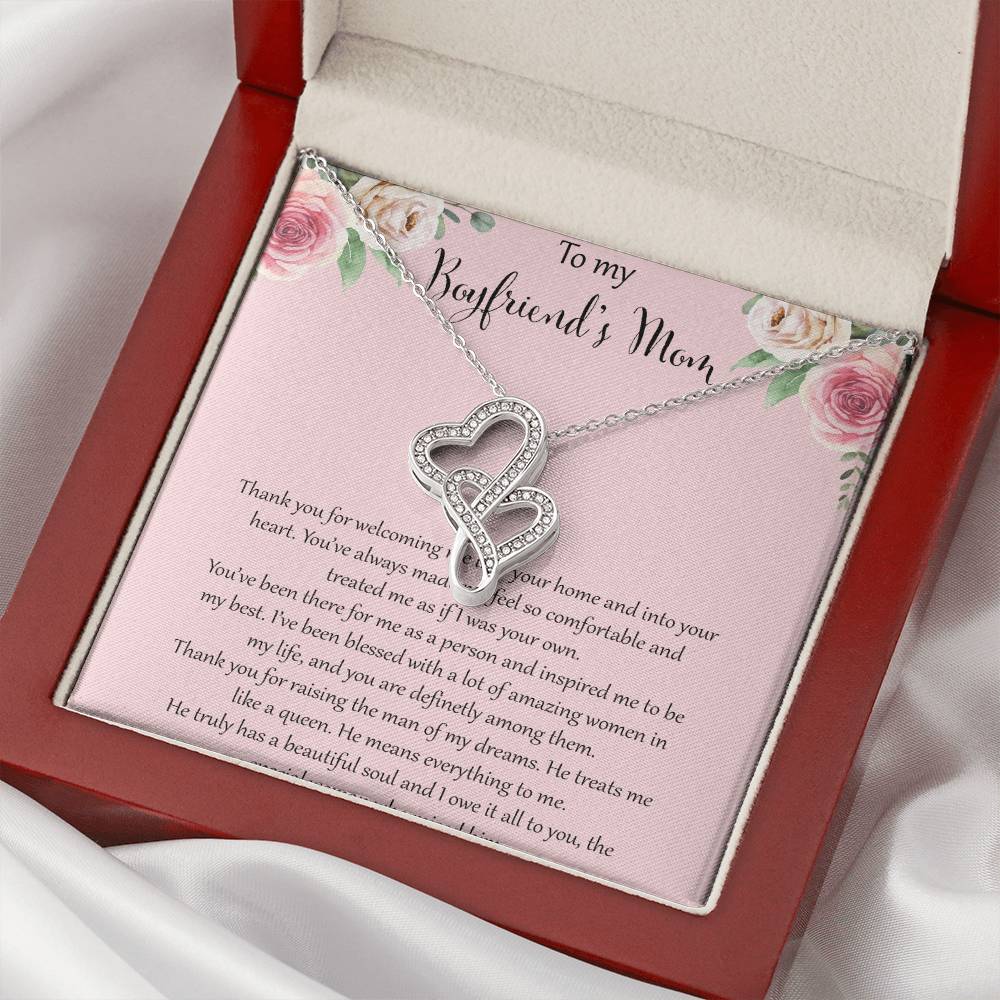 To My Boyfriends Mom - Pink Double Hearts Necklace