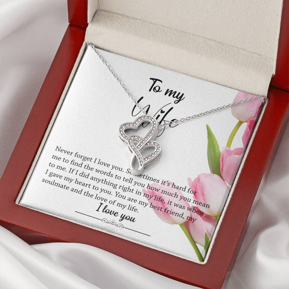Pink Tulips Double Hearts Necklace