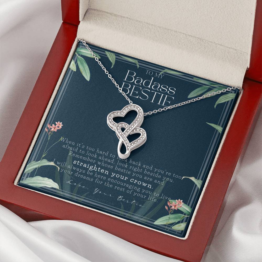 To My Badass Bestie Necklace Remember Whose Bestie You Are Straighten Your Crown Friendship Gift Friendship Necklace T Double Hearts Necklace