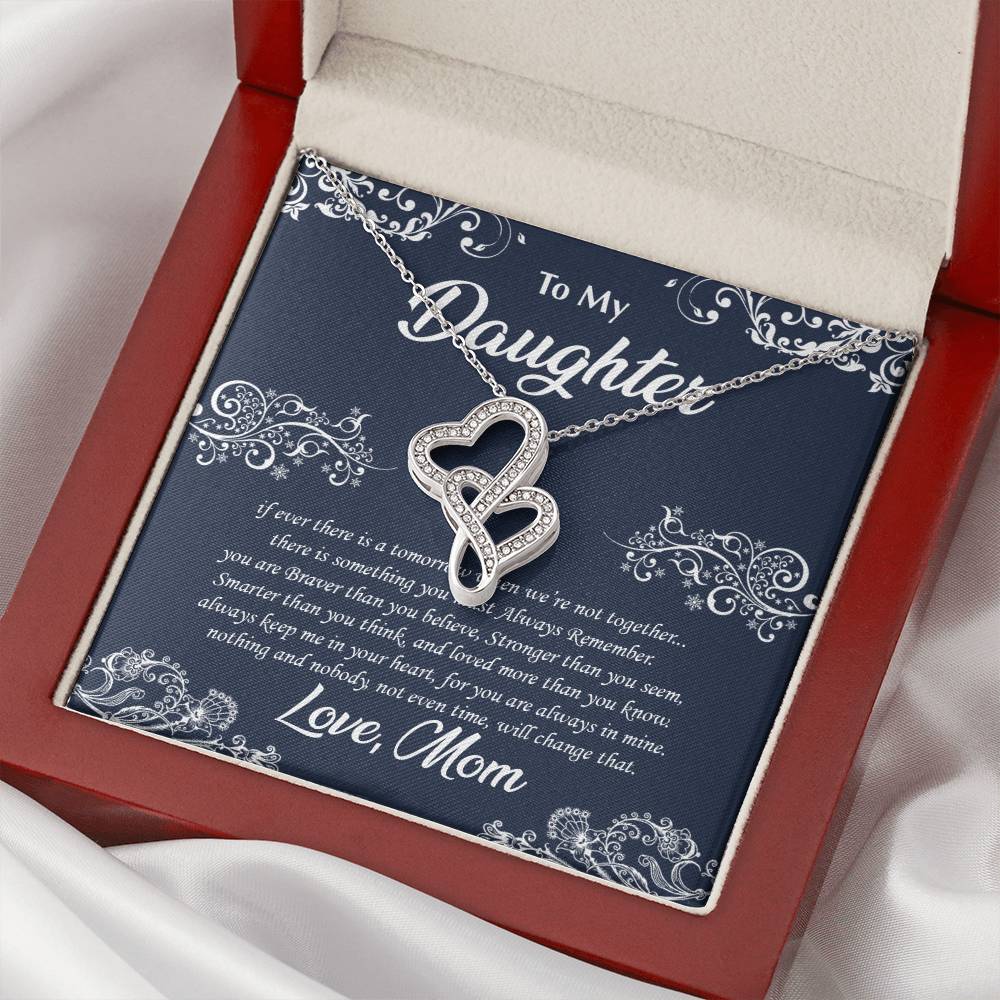 To Daughter From Mom Double Heart Necklace Gift - Mom And Daughter No Matter Where You Go Gift From Mom - Daughter Wed Double Hearts Necklace