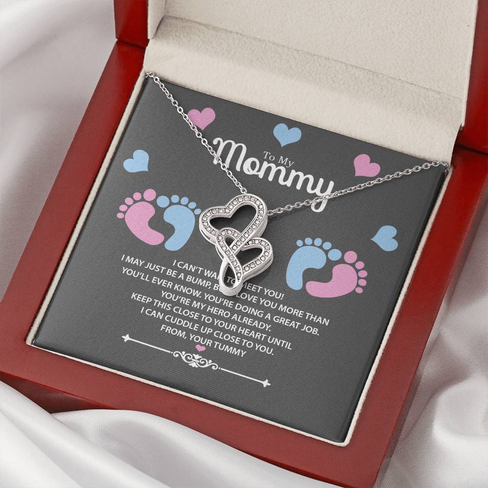 To My Mommy From Your Tummy Gift For Pregnant Wife  Double Hearts Necklace
