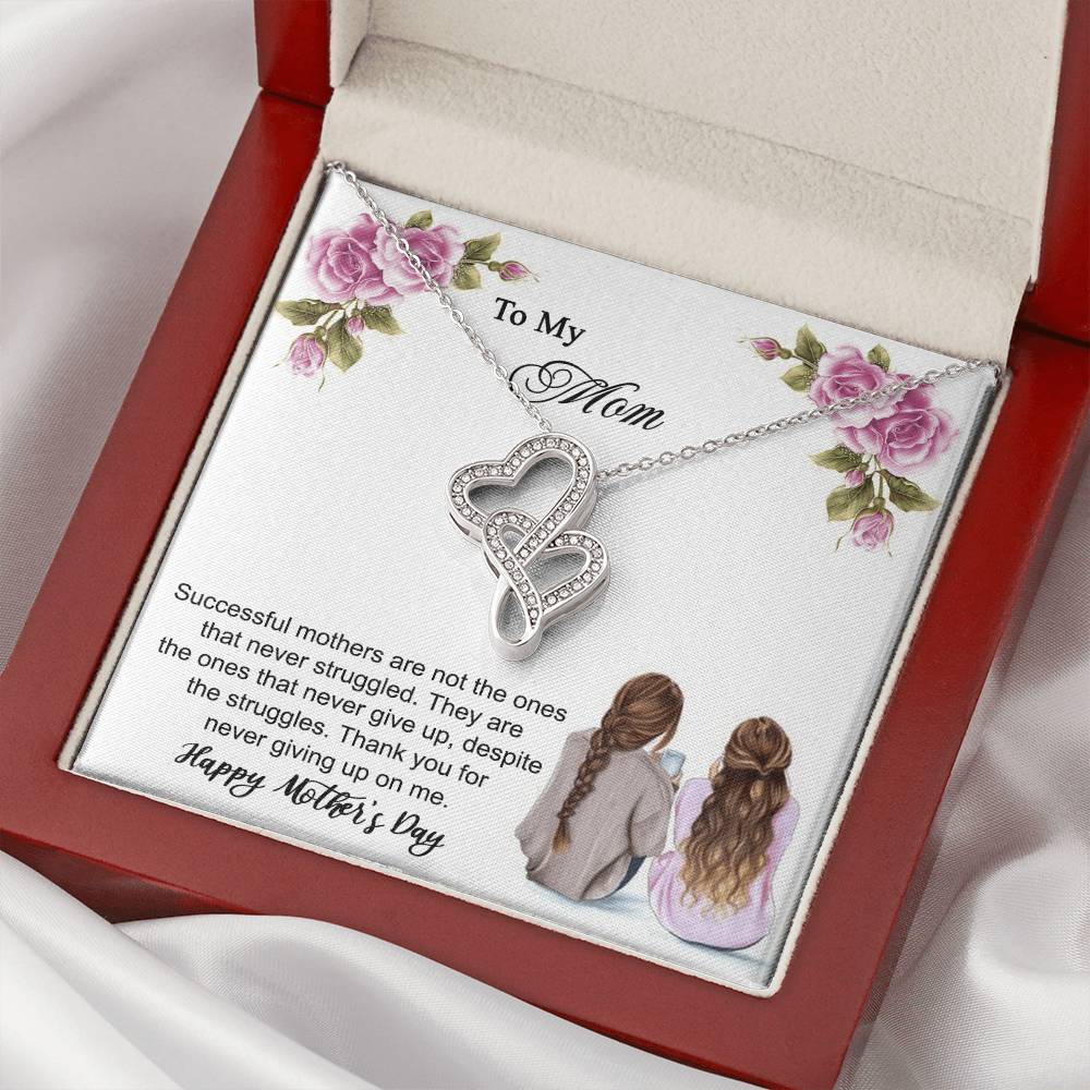 Thank You For Never Giving Up On Me Mother - Necklace Double Hearts Necklace