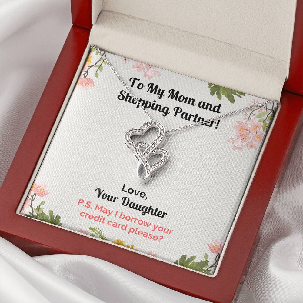 Funny Daughter's Message Card With Necklace For Mom Double Hearts Necklace