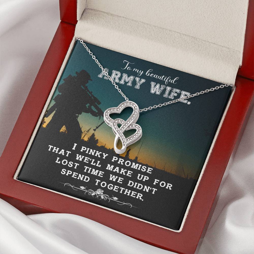 To My Beautiful Army Wife - I Love You -  Double Hearts Necklace
