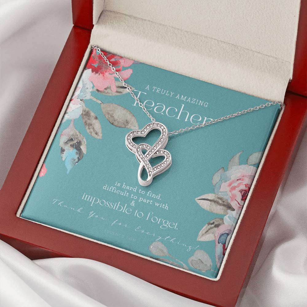 Teacher Gift Gift For Teacher Necklace A Truly Amazing Teacher Appreciation Gift Double Hearts Necklace