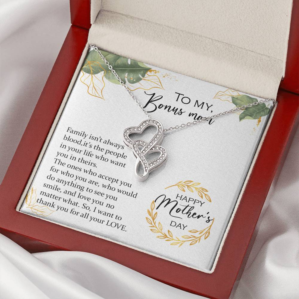 For Your Bonus Mom Double Hearts Necklace
