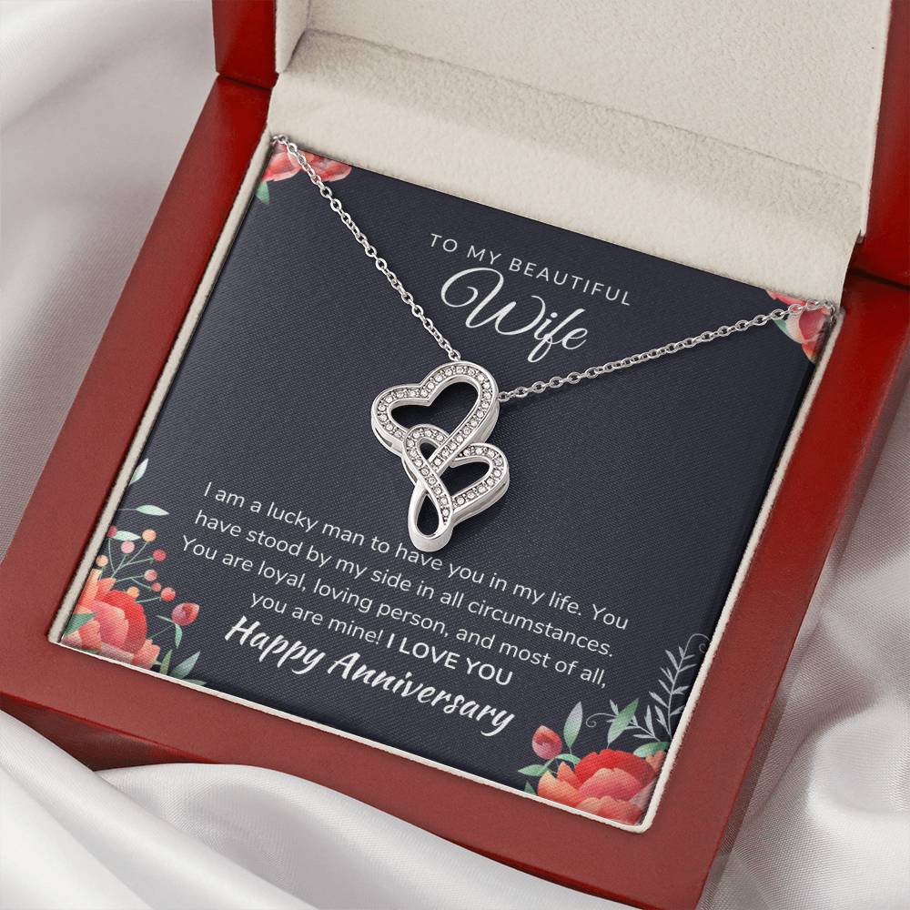 To My Beautiful Wife Double Heart Necklace Double Hearts Necklace