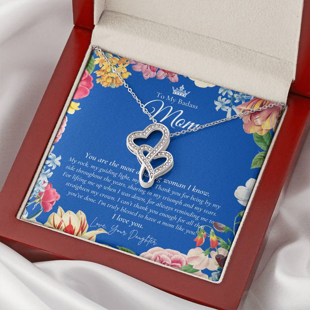 To My Badass Mom Necklace  Badass Mom Gift  Mother’S Day Gift  Birthday Gift  Gift From Daughter On Wedding Day Double Hearts Necklace