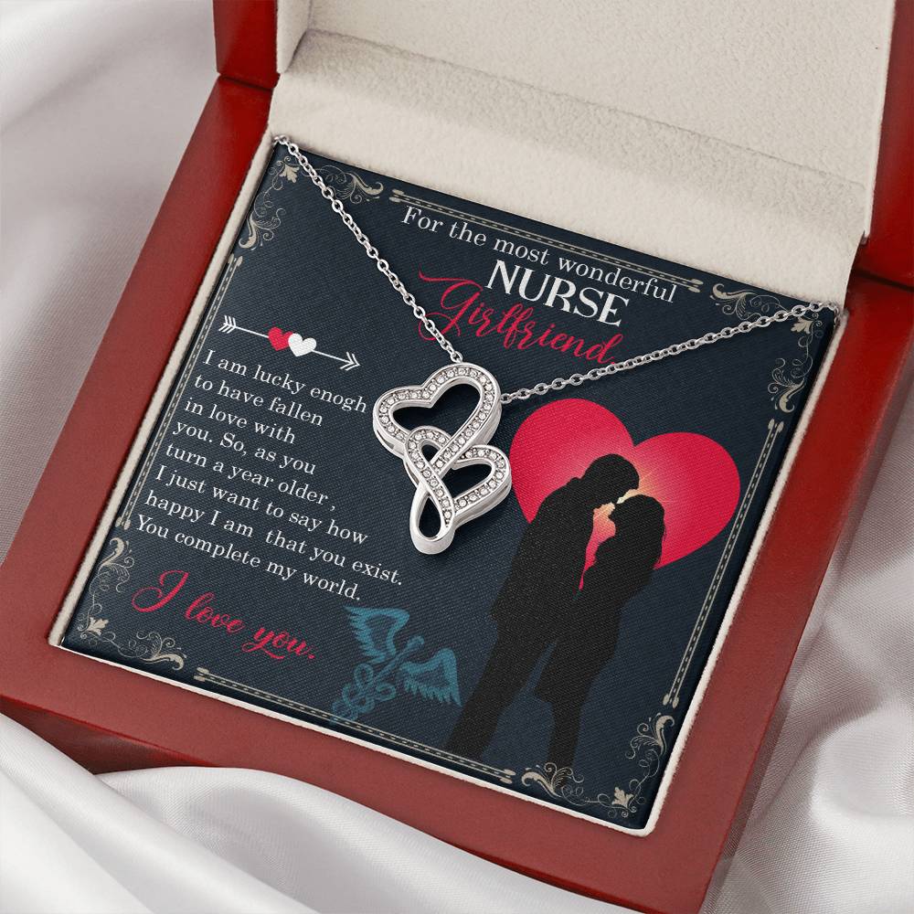 For The Most Wonderful Nurse Girlfriend -  Double Hearts Necklace