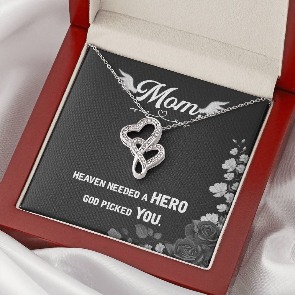 Mom Heaven Needed A Hero God Picked You -  Double Hearts Necklace