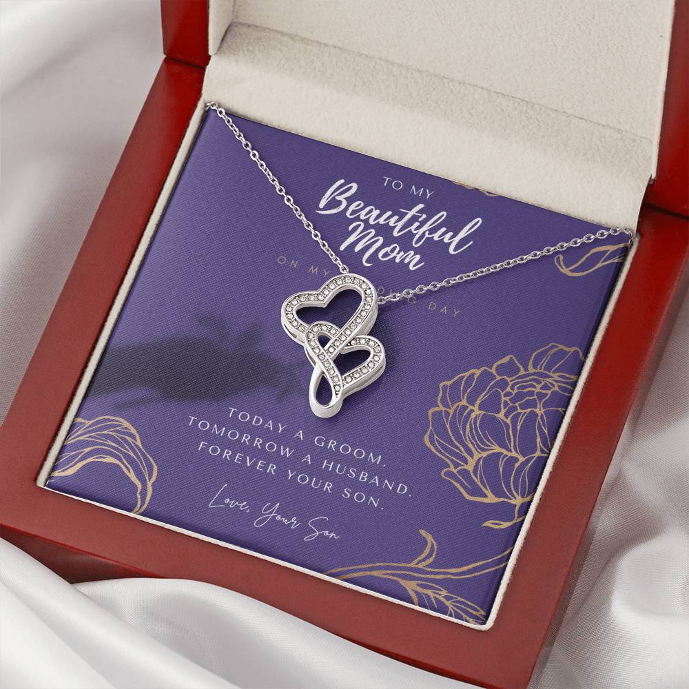 Mother Of The Groom Gift From Son  Mom Wedding Gift From Son  Wedding Gift From Groom To Mom Necklace Gift For Mom  We 3 Double Hearts Necklace