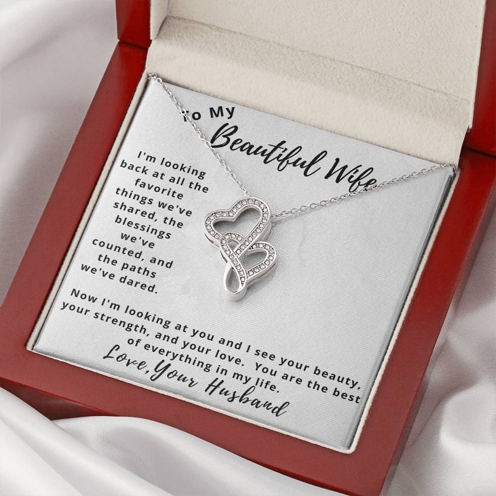My Beautiful Wife- Looking At You-Love Your Husband Double Hearts Necklace