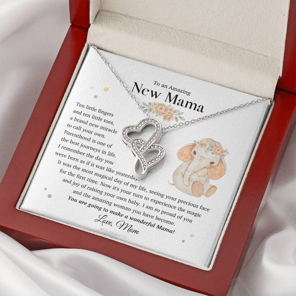 To An Amazing New Mama - Joined Heart Necklace Double Hearts Necklace