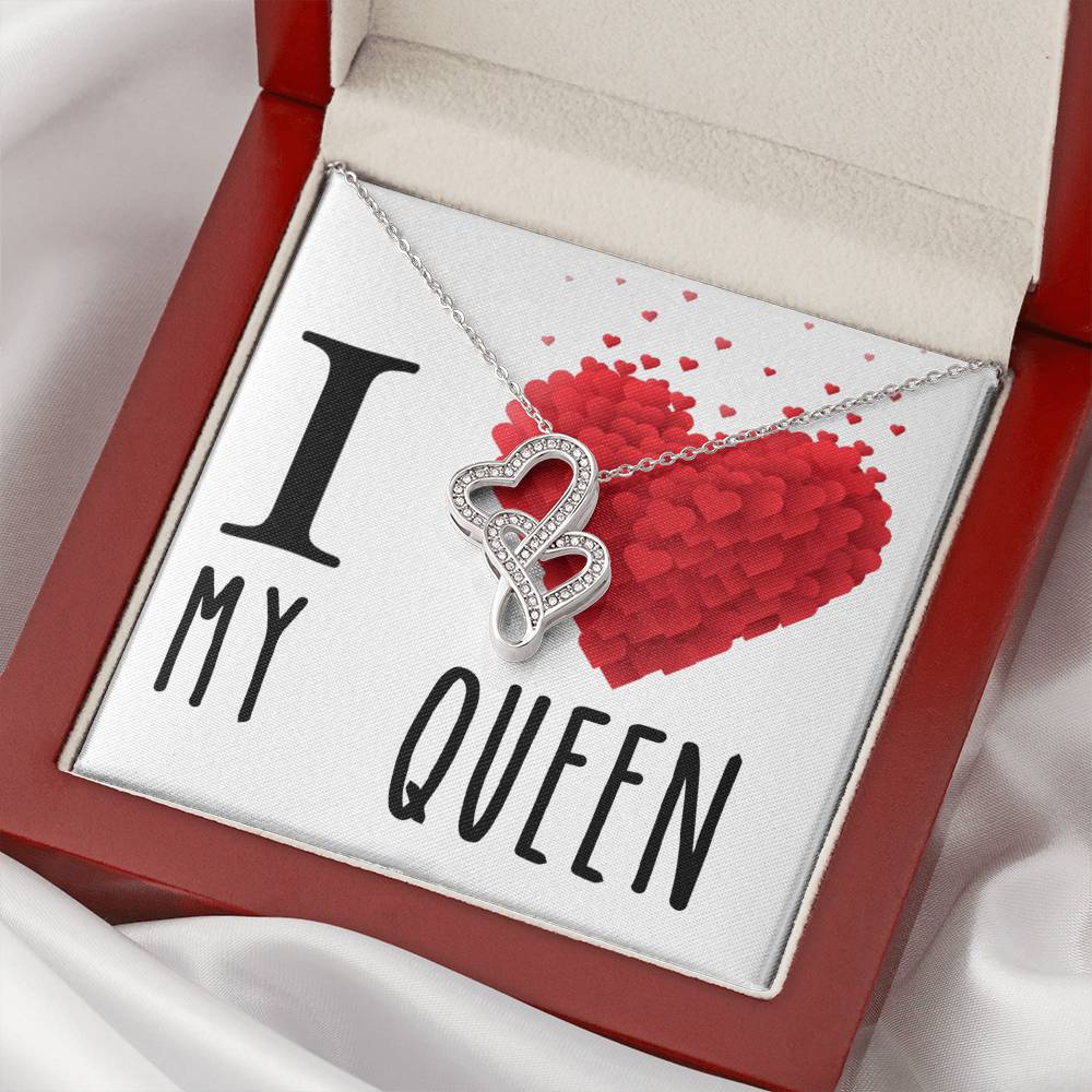 I Love My Queen Wife Double Hearts Cz Necklace Valentines Day Or Birthday Heartfelt Keepsake Gift Double Hearts Necklace