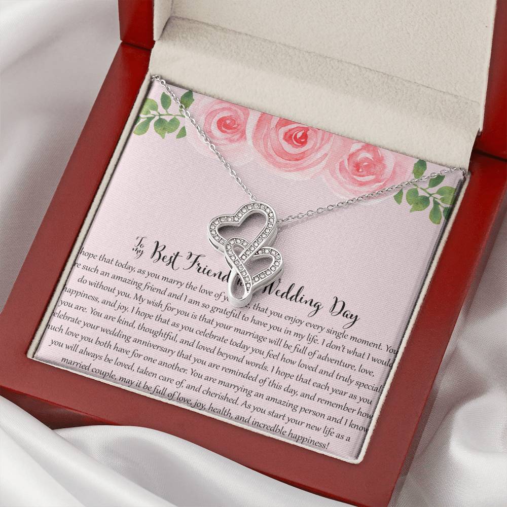 To My Bestfriend On Her Wedding Day - Floral Double Hearts Necklace