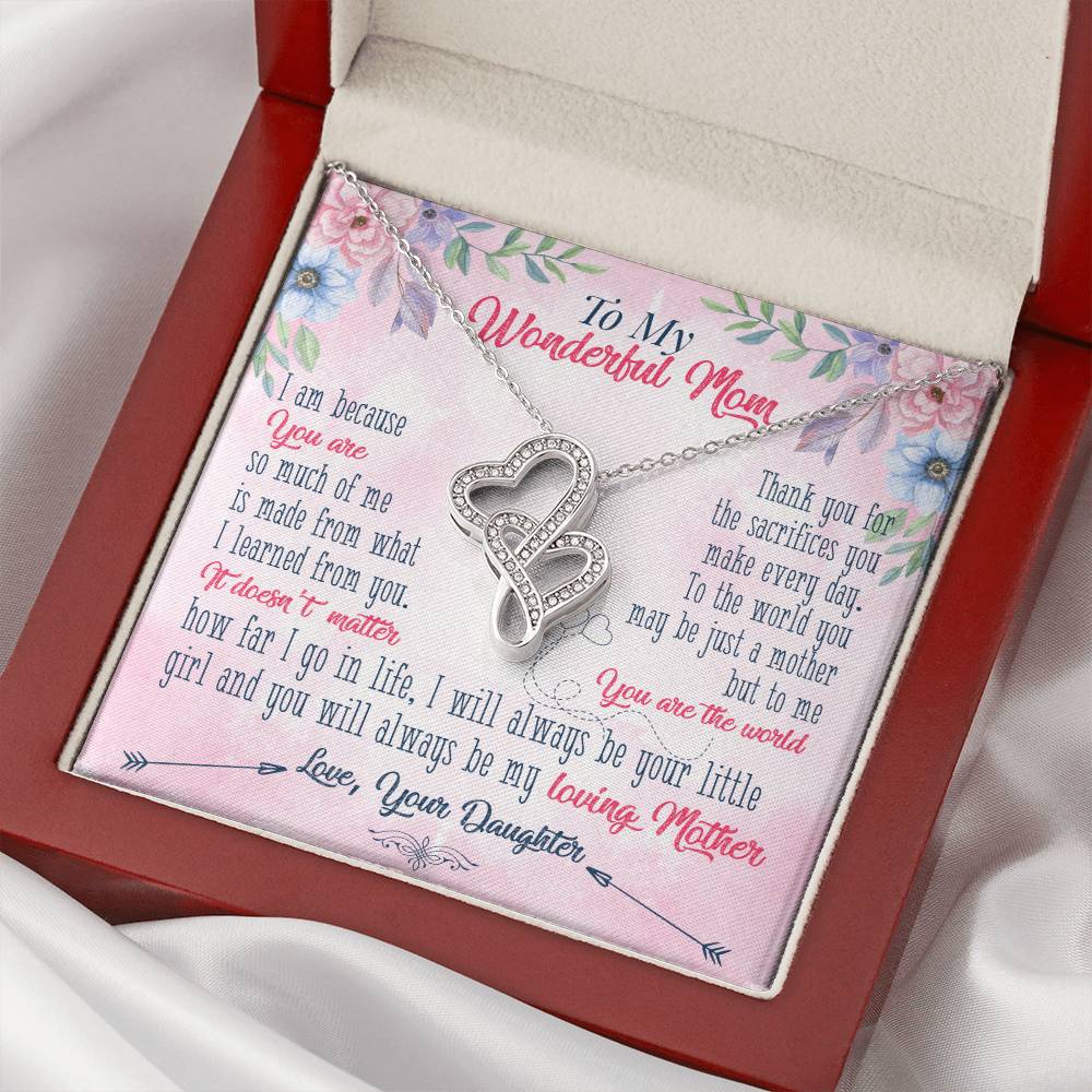 To My Wonderful Mom - Love From Daughter - Gift For Mom   Double Hearts Necklace