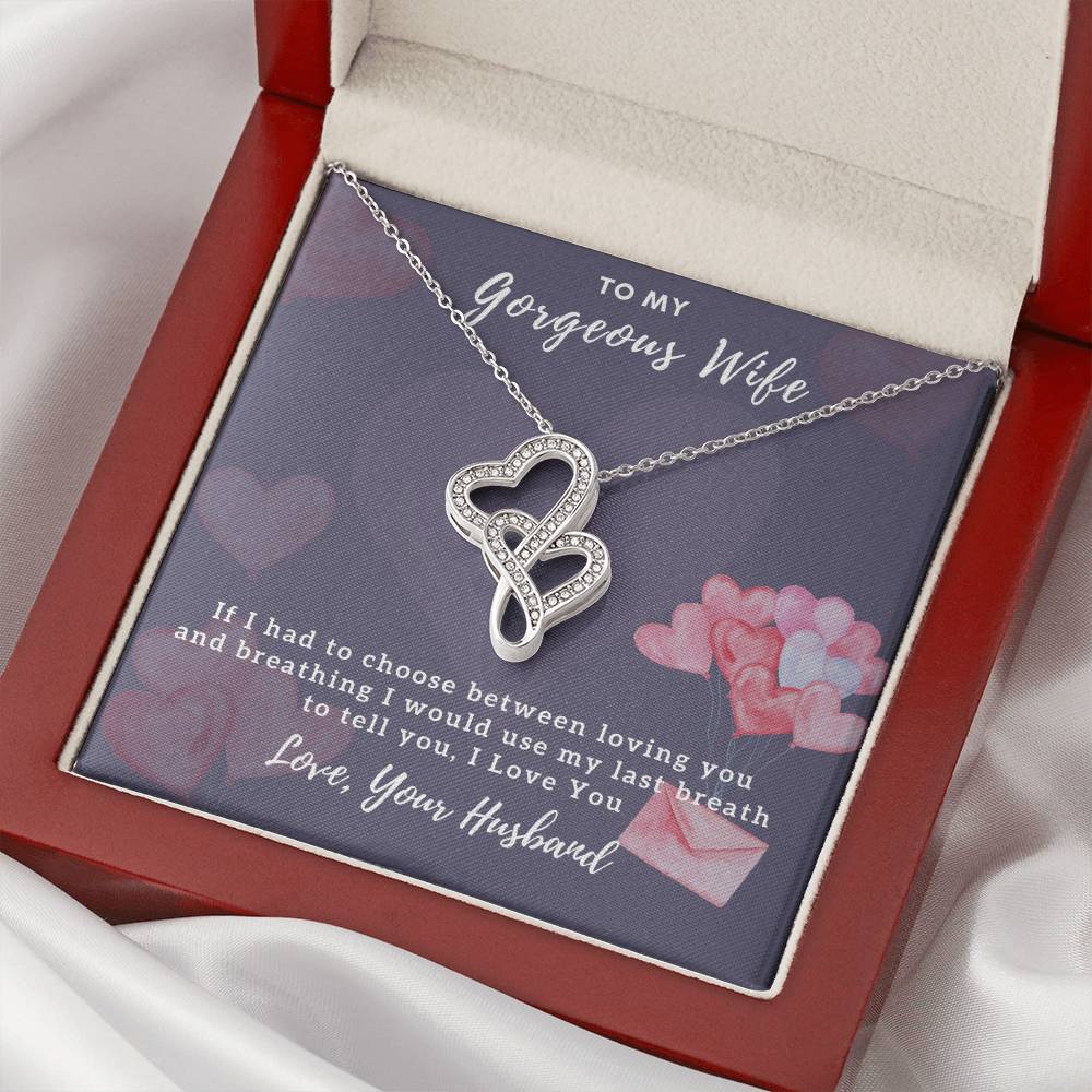 To My Gorgeous Wife - I Love You Double Hearts Necklace