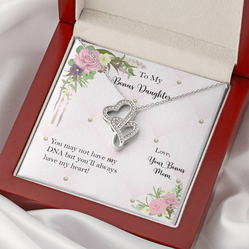 Bonus Daughter From Bonus Mom No Dna But You Have My Heart  6 Double Hearts Necklace