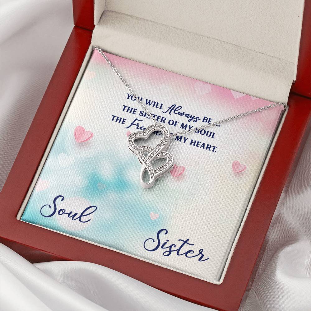 You Will Always Be 14K 4K White Gold Finish  Double Hearts Necklace