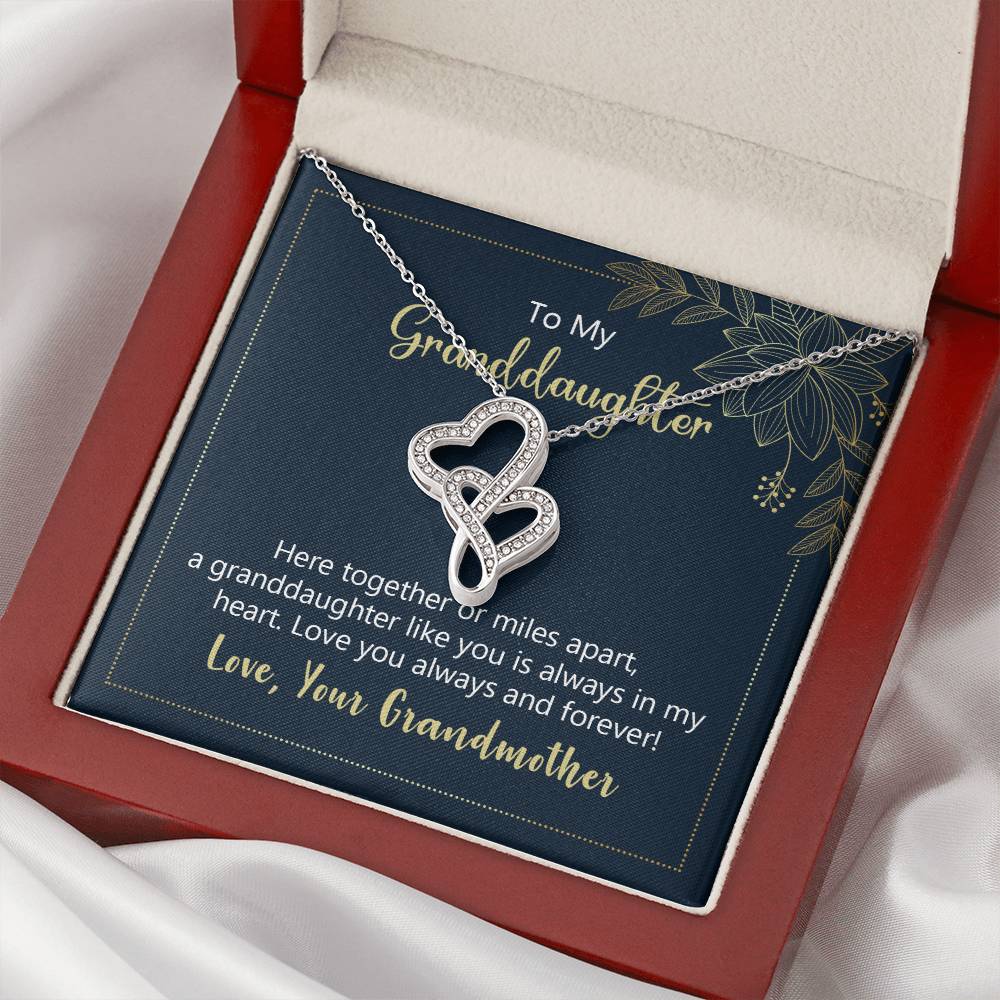 To My Granddaughter - Love You Always And Forever -  Double Hearts Necklace