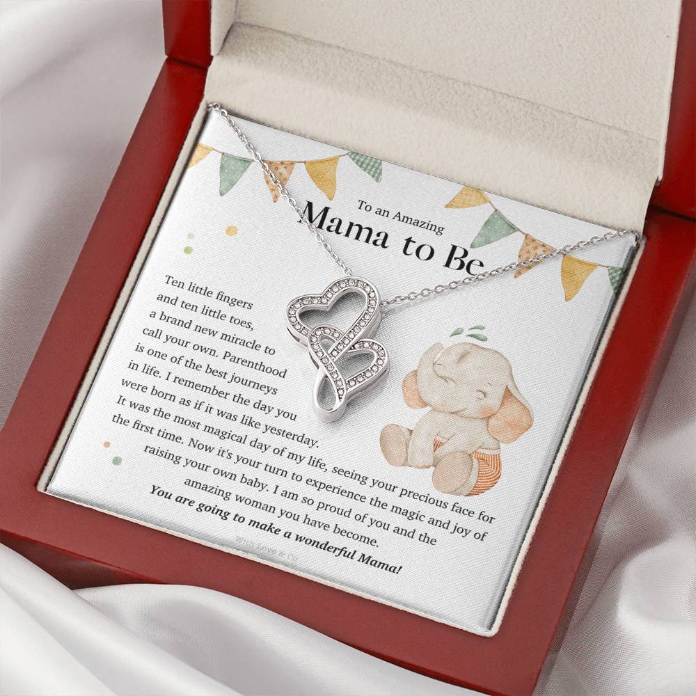 To An Amazing Mama To Be - Joined Hearts Necklace Double Hearts Necklace
