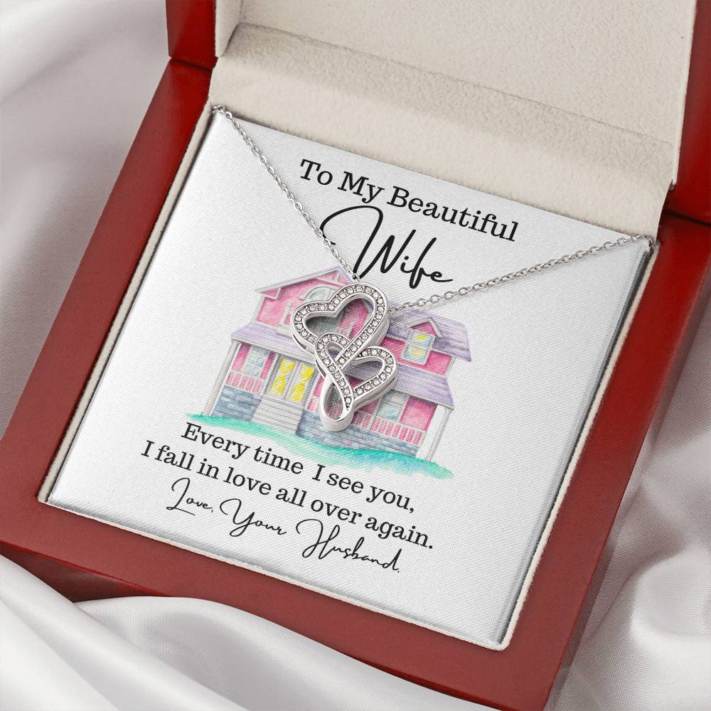 Husband To Wife - Necklace For Gift 3 Double Hearts Necklace