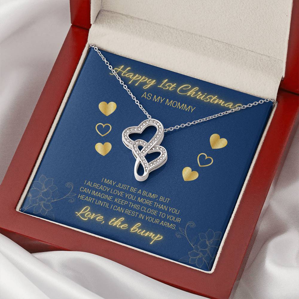 Happy 1St Christmas Blue Double Hearts Double Hearts Necklace