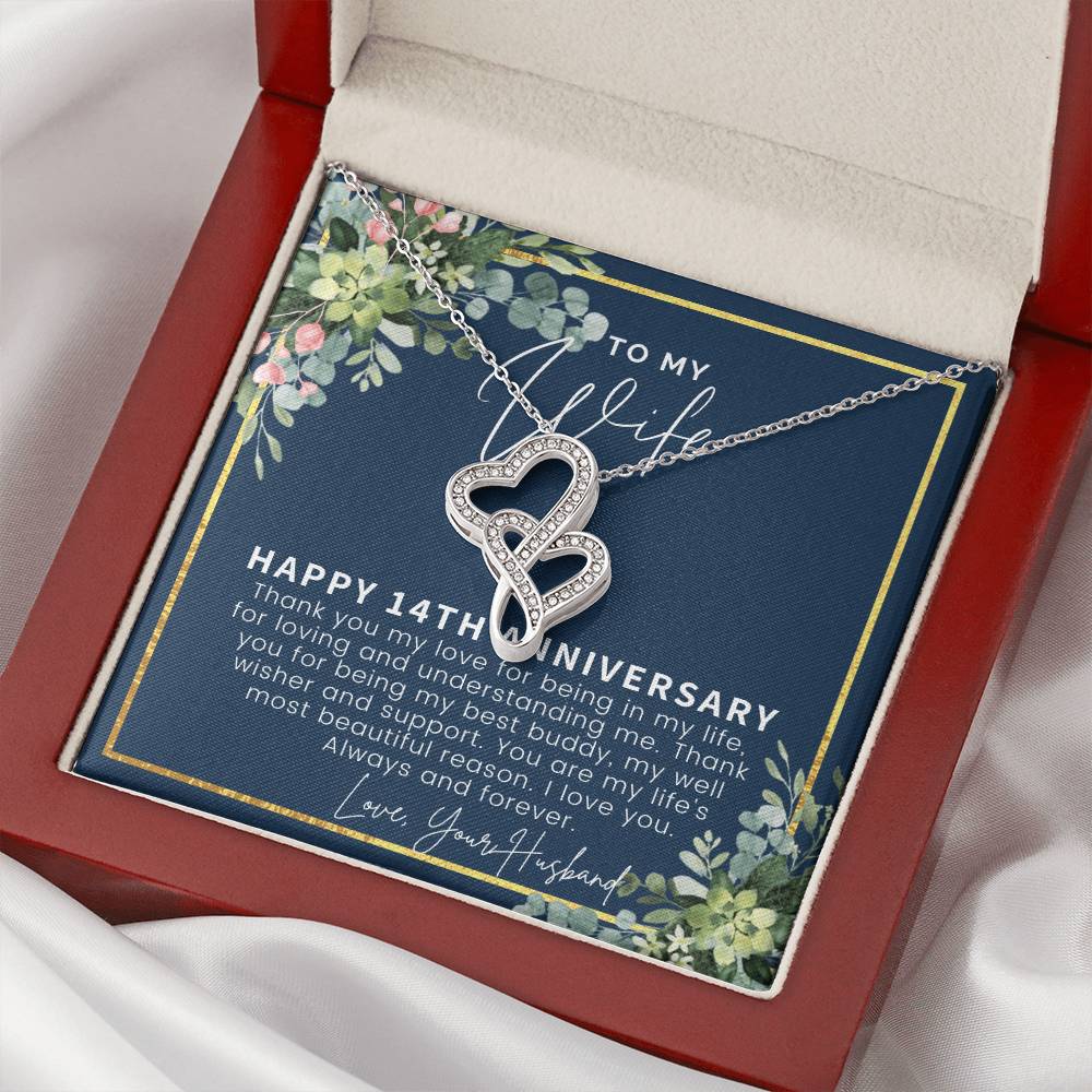 14 Year Wedding Anniversary Gift For Wife 14Th Anniversary Gift For Her 14 Year Anniversary Gift Ideas 14Th Anniversar 1 Double Hearts Necklace
