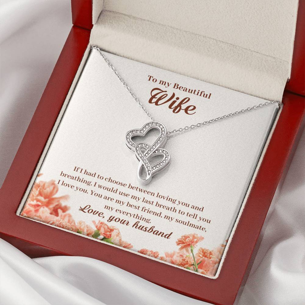 To My Beautiful Wife Love Your Husband Double Hearts Necklace
