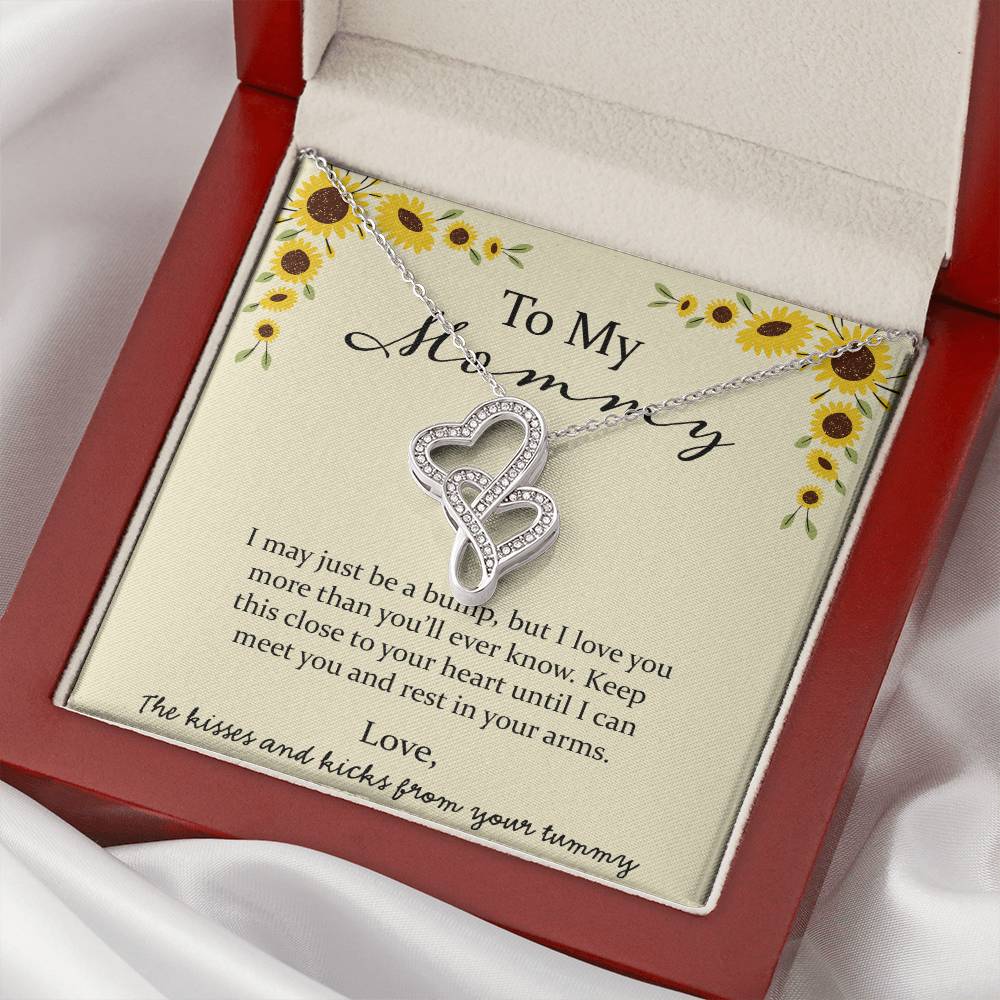 To My Mommy I May Just Be A Bump - Yellow Double Hearts Necklace