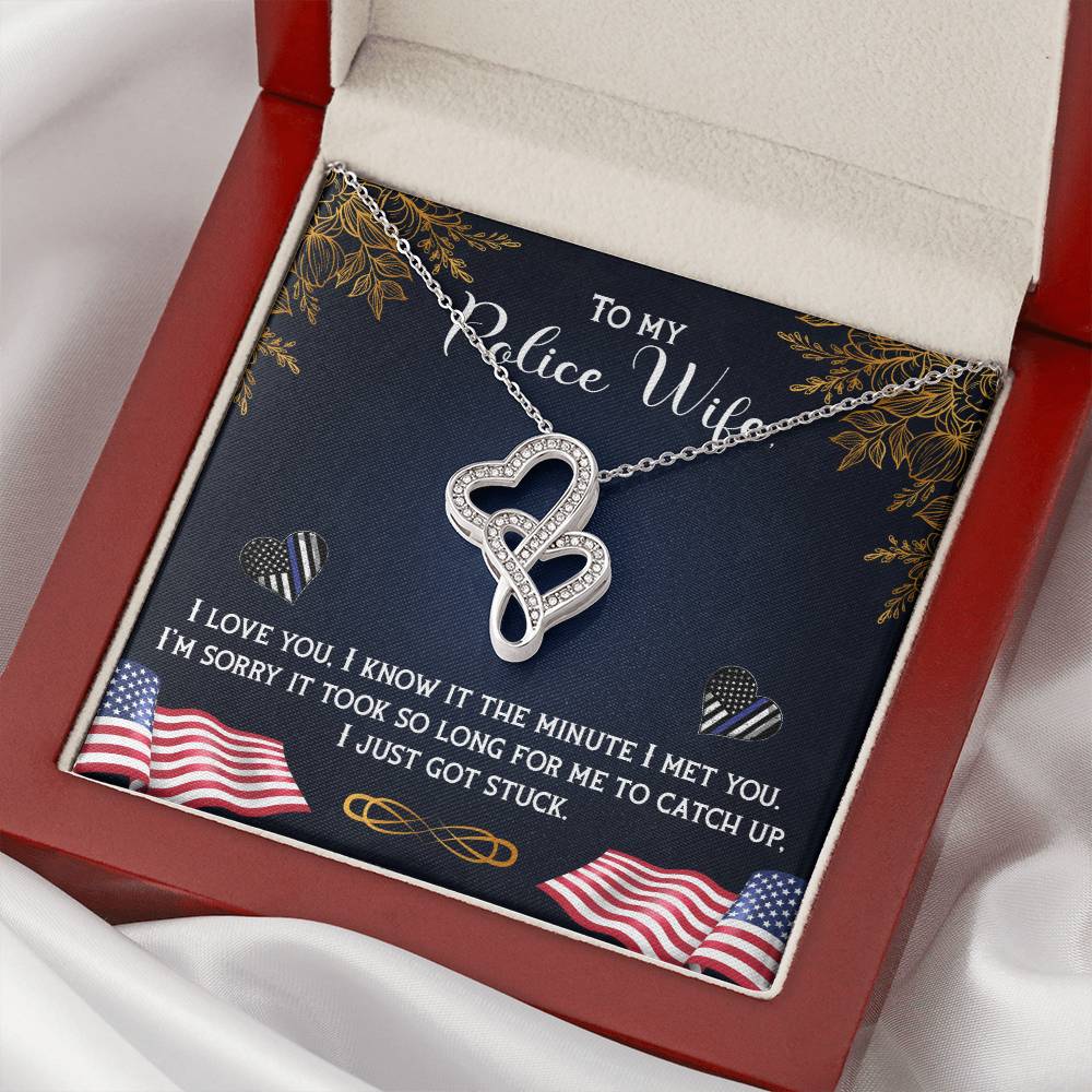 Proud Police Wife Double Hearts Necklace