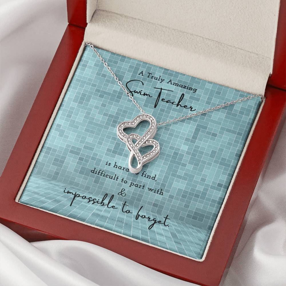 Gift For Swim Teacher Swim Teacher Appreciation Gift A Truly Amazing Swim Teacher Gift Double Hearts Necklace