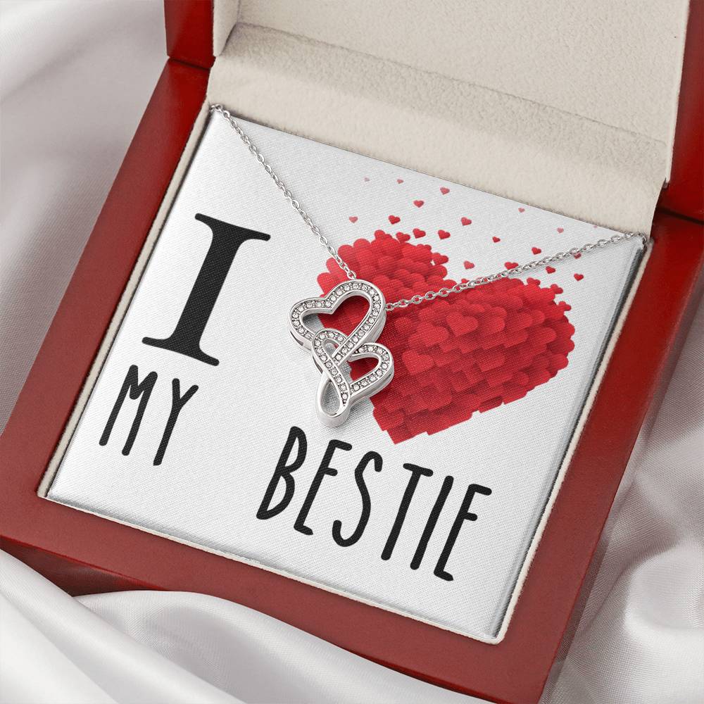 I Love My Bestie Best Friends Double Hearts Cz Necklace For Valentines Day Or Birthday Gift Double Hearts Necklace