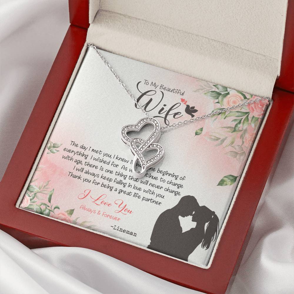 Lineman's Wife Dazzling Pendant Double Hearts Necklace