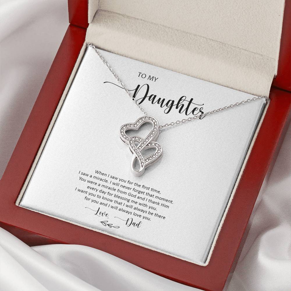 Double Heart Necklace Gift - To Daughter From Dad Necklace - Dad And Daughter Never Forget I Love You Gift From Dad -  1 Double Hearts Necklace