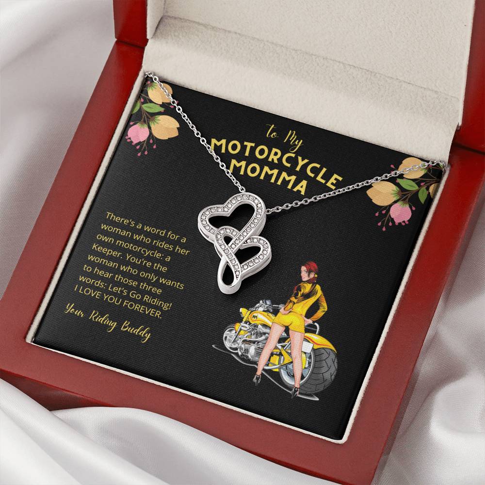 To My Motorcycle Momma • Let's Go Riding •  Double Hearts Necklace