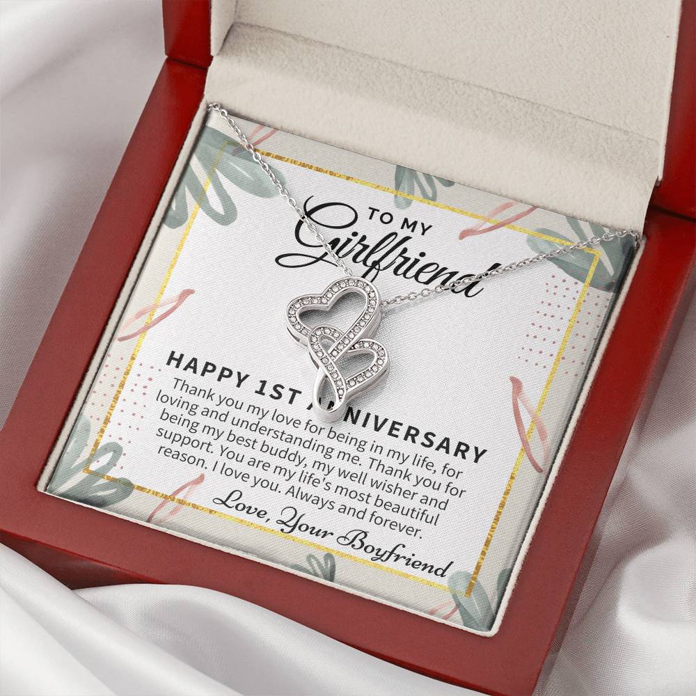 1St Anniversary Gift For Girlfriend Personalized Anniversary Gift One Year Anniversary Gifts 1 Year Anniversary Gift F 1 Double Hearts Necklace