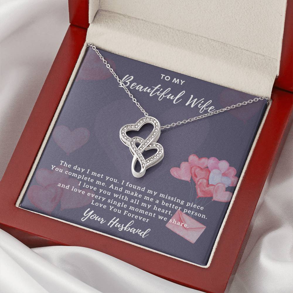 To My Beautiful Wife - Love You Forever Double Hearts Necklace
