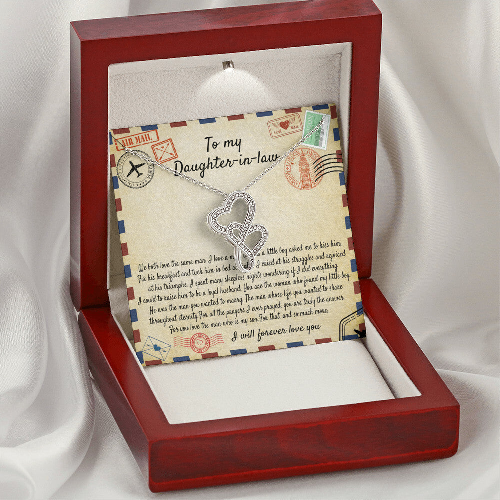 To My Daughter In Law Necklace - I Will Forever Love You - To My Daughter In Law Necklace From Mother In Law - We Both Double Hearts Necklace