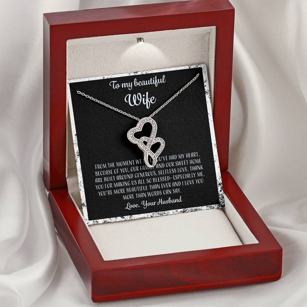 To My Beautiful Wife From The Moment We Met - Grunge Double Hearts Necklace