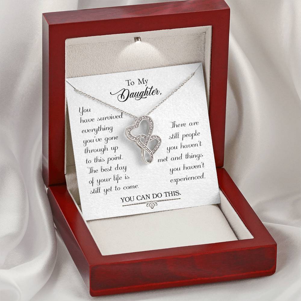 To My Dear Daughter Double Hearts Necklace