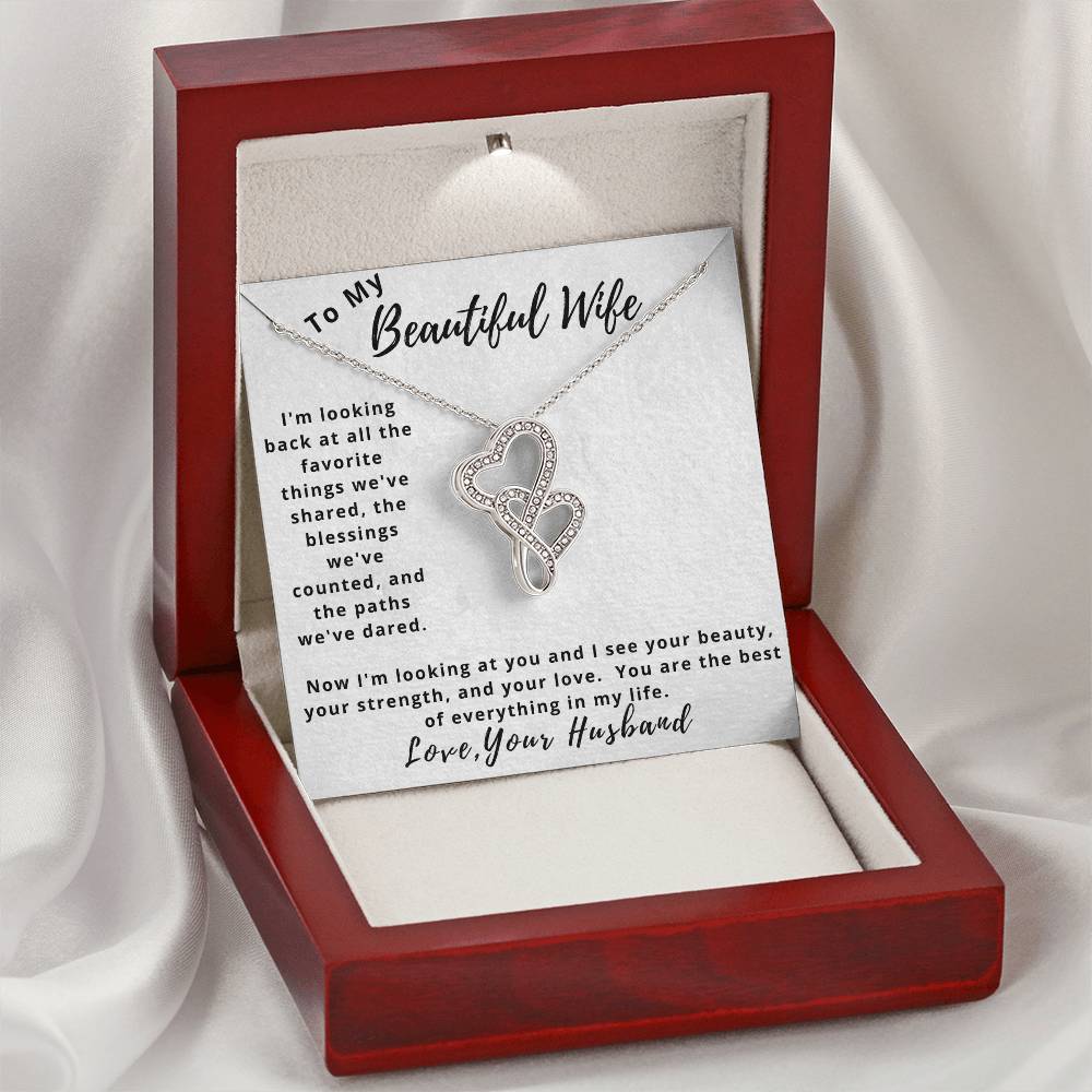 My Beautiful Wife- Looking At You-Love Your Husband Double Hearts Necklace