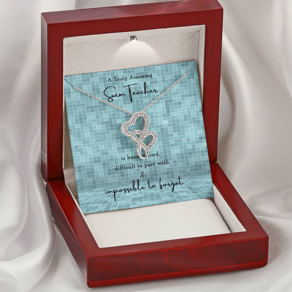 Gift For Swim Teacher Swim Teacher Appreciation Gift A Truly Amazing Swim Teacher Gift Double Hearts Necklace
